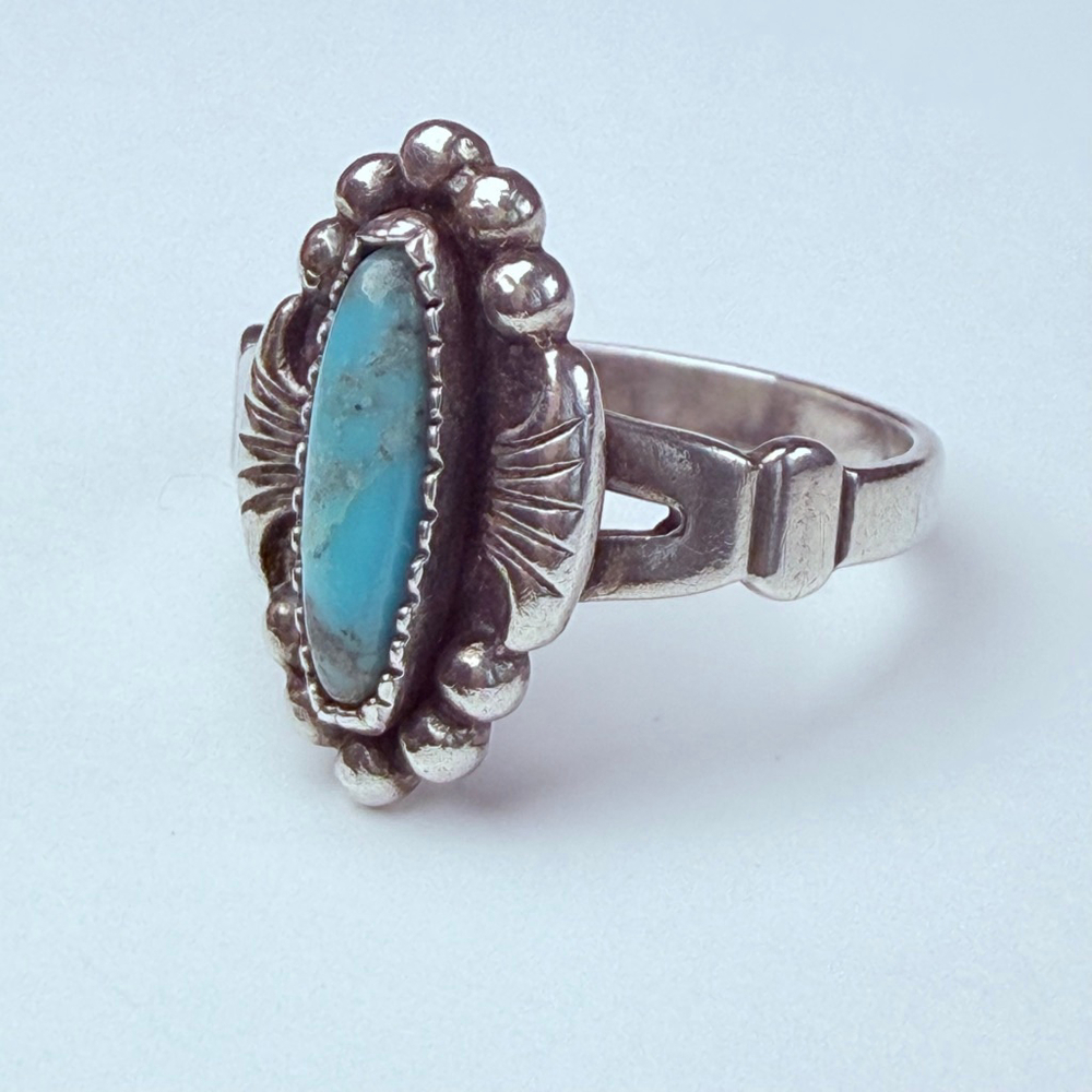 Southwest Native American Turquoise Bell Trading Post Sterling Silver VTG Ring - Picture 3 of 11